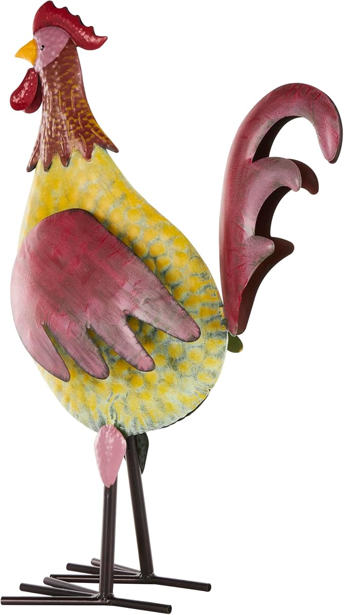 Deco 79 Metal Rooster Decorative Garden Sculpture Textured Garden Statue with Red Accents, Outdoor Sculpture 7" x 17" x 28", Black