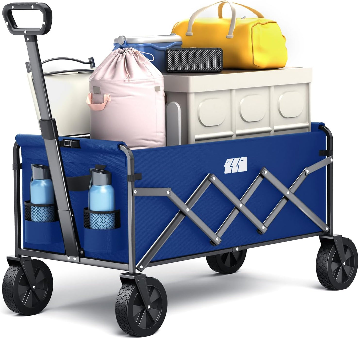 Collapsible Folding Wagon, Heavy Duty Foldable Cart with Wheel, Lightweight Utility Grocery Carts with 200lbs Weight Capacity for Garden, Beach, Camping Sports, Fishing (Royal Blue)