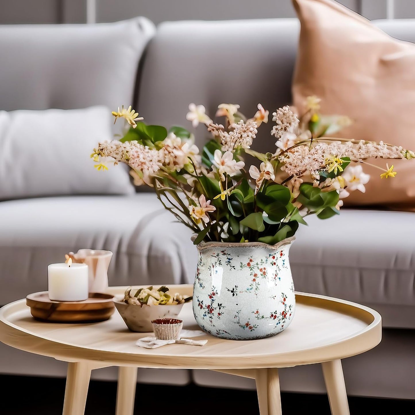 Newtay 6 Inch Ceramic Plants Pots Vintage Ceramic Flower Planters Crackle Glaze Finish Flower Pots Decorative Floral Vintage Planters for Living Room Garden Home Decor Gifts(Cute)