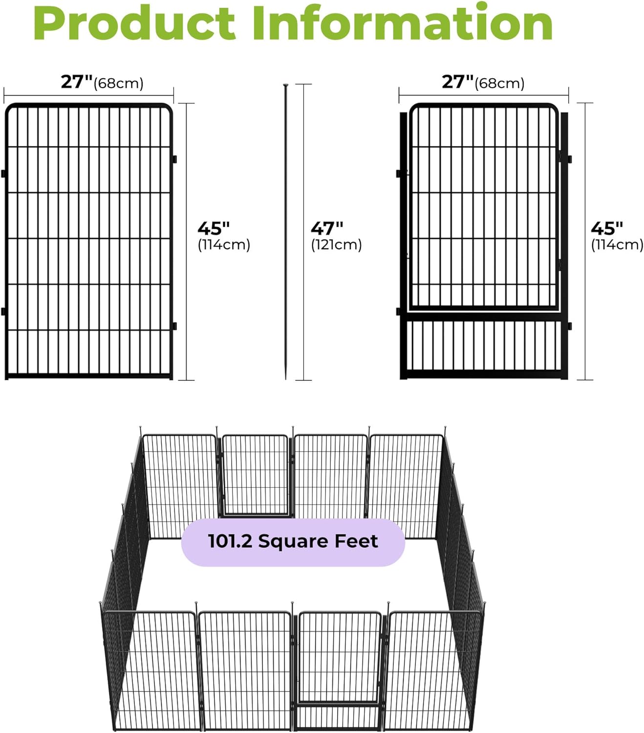 Decorative Garden Fence with Gate 45 in(H) x 35.7 ft(L) 16 Panels, Heavy Duty Metal Animal Barrier Fence for Yard, Flower Bed Fencing, Garden Border Fence, Easy Set Up, Black