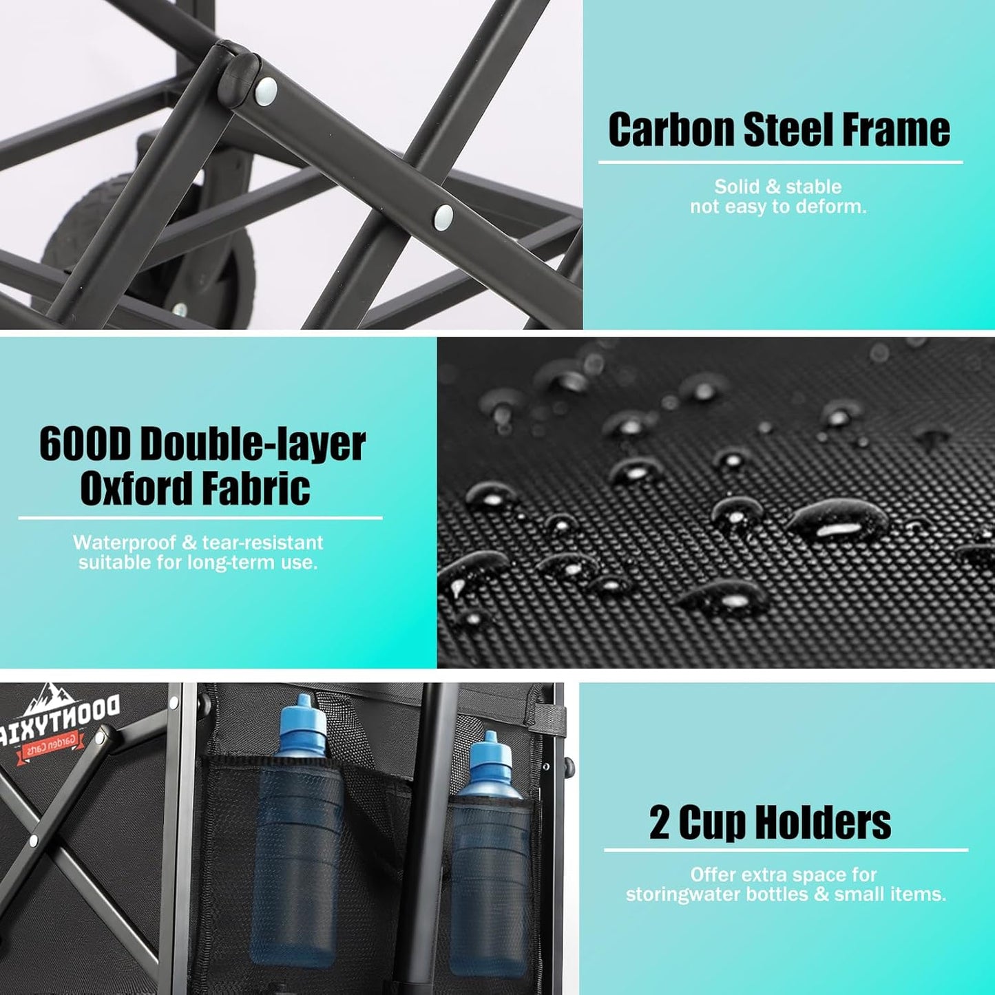 Collapsible Wagon, 440lbs Load Capacity, Wagon carts Foldable with Wheels, Heavy-Duty Steel Frame, 600D Oxford Fabric, Ergonomic Handle, Wear-Resistant, Perfect for Outdoor, Garden, Grocery (440LBS)