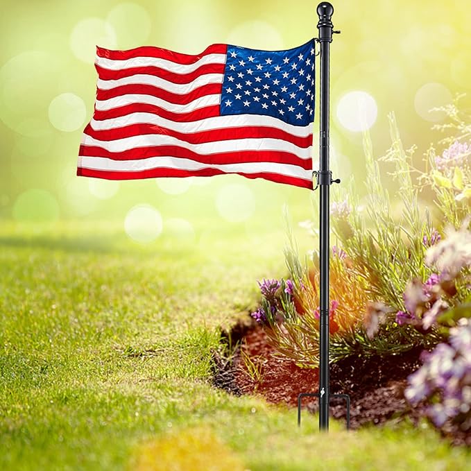 Black Flag Poles for Outside in Ground - 8.3ft Flag Pole for House with 2 Pronges Base - Stainless Steel Flag Pole Kit with 3x5FT American Flag for Yard Residential Commercial