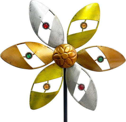 Wind Spinners Outdoor Metal, 10.63" W*37" H Pinwheels for Yard and Garden Decor, Kinetic Wind Sculpture Spinner (Gold Ornate Crystal Bead)