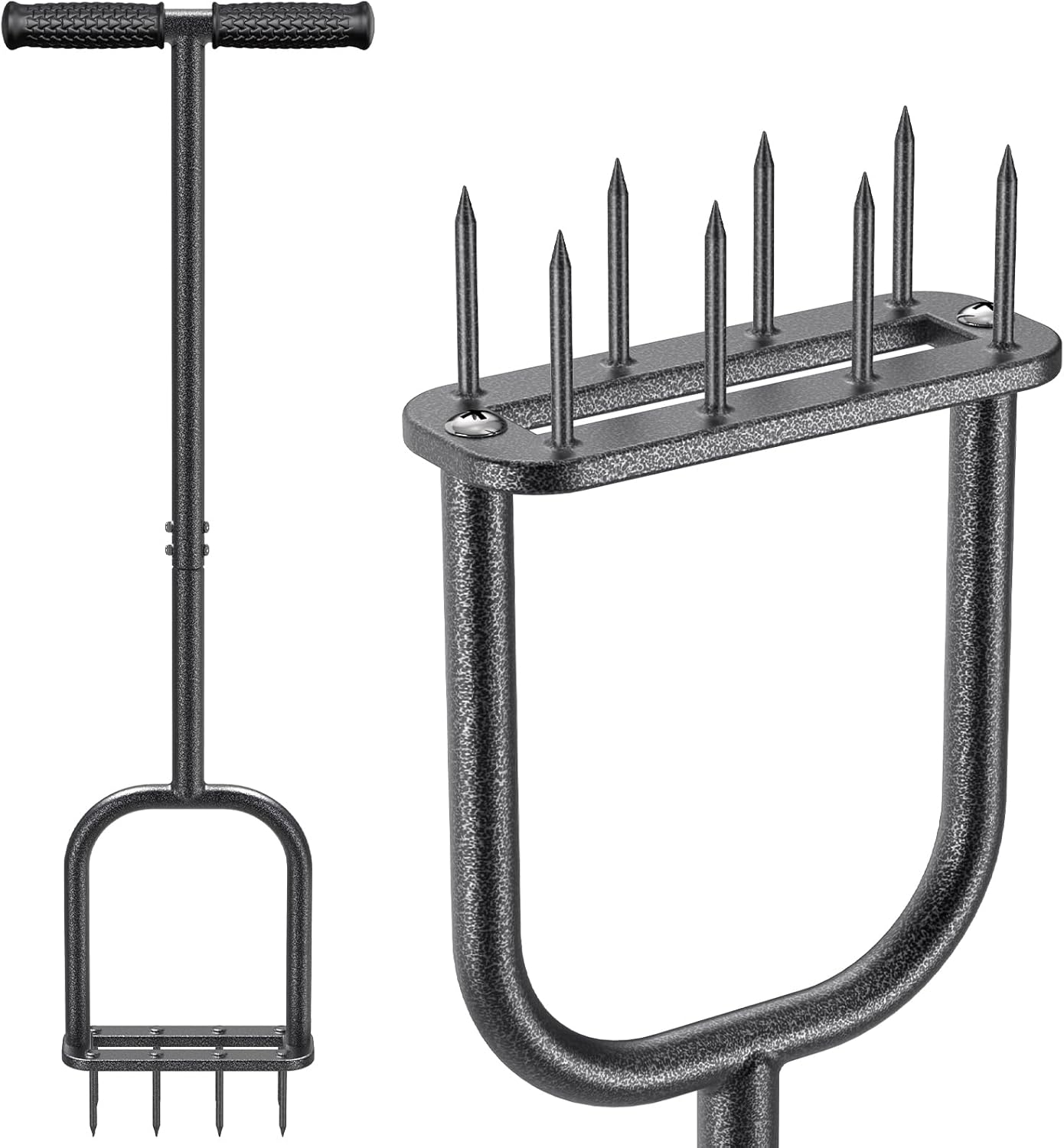 BeneLabel Manual Lawn Aerator Spike Tool with 8 Solid Spikes Handheld Grass Plug Aerators for Yard with Soft Rubber T-Handle Improving Lawn Health