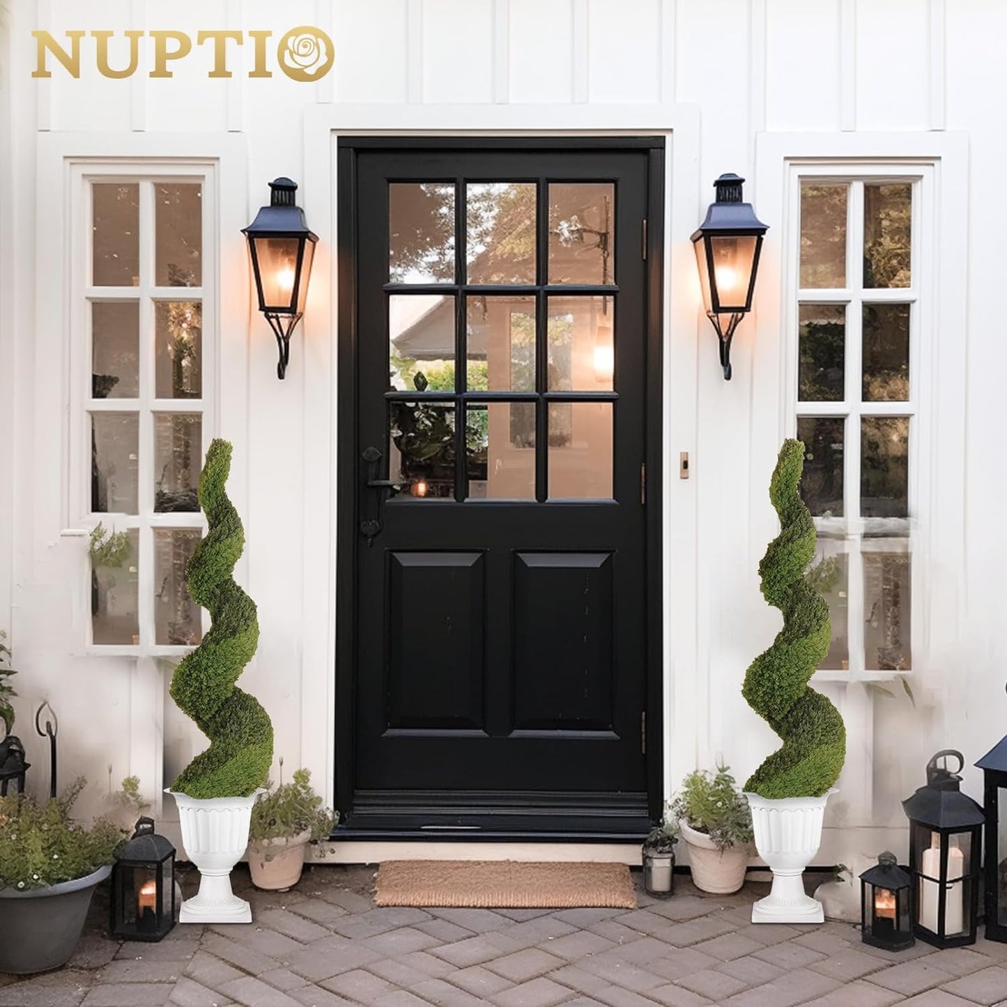 NUPTIO 2 Pcs Classic Urn Planter, 13.98 inch Plastic Outdoor Urn, Tall Pedestal Plastic Planter, Flower Pot for Garden Front Porch Door
