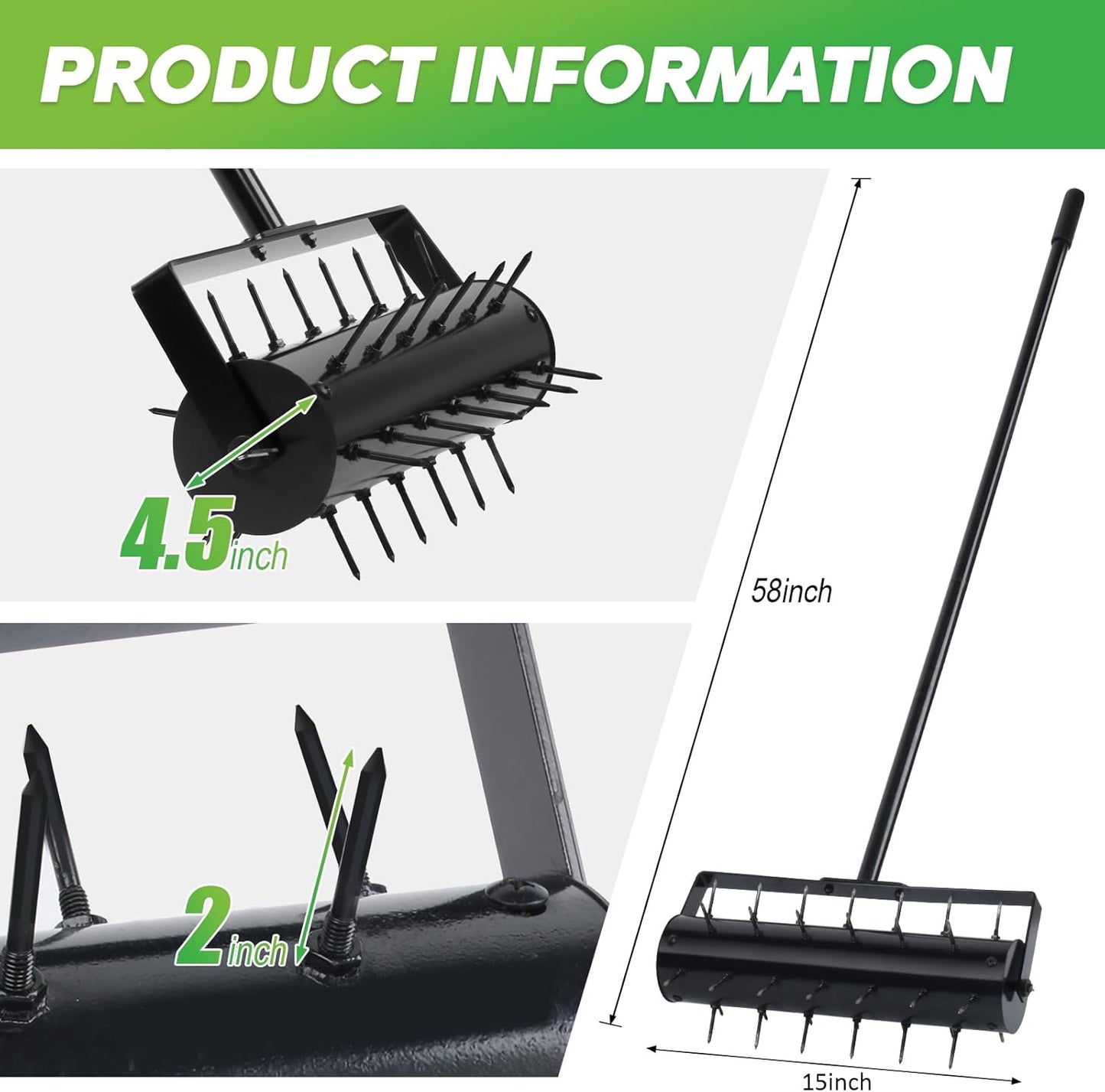 Rolling Lawn Aerator with 42 Spikes, No Assembly Required, Heavy-Duty Manual Lawn Tool for Soil Loosening and Grass Root Growth, Garden Yard Aeration Tool
