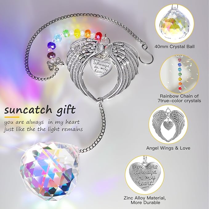 Memorial Gifts for Loss of Loved One Unique Sympathy Gifts Rainbow Sun Catcher Indoor Window Hanging Crystal Prism Grief Bereavement Gifts Ideas for Who Loss of Mom Dad (Silvery)