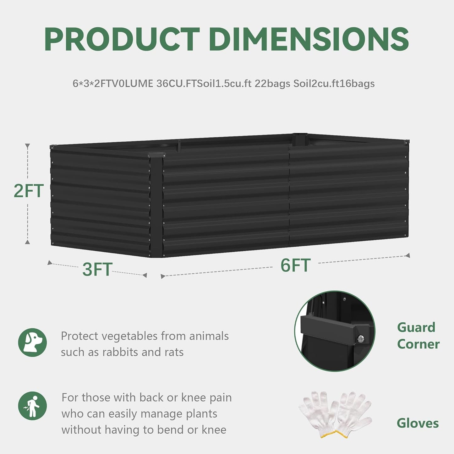 FOOWIN 4pcs 6x3x2ft Galvanized Raised Garden Bed, Planter Raised Garden Boxes Outdoor, Large Metal Raised Beds for Gardening, Garden Bed for Vegetables, Flowers, Herb,269 Gallon Capacity, Black