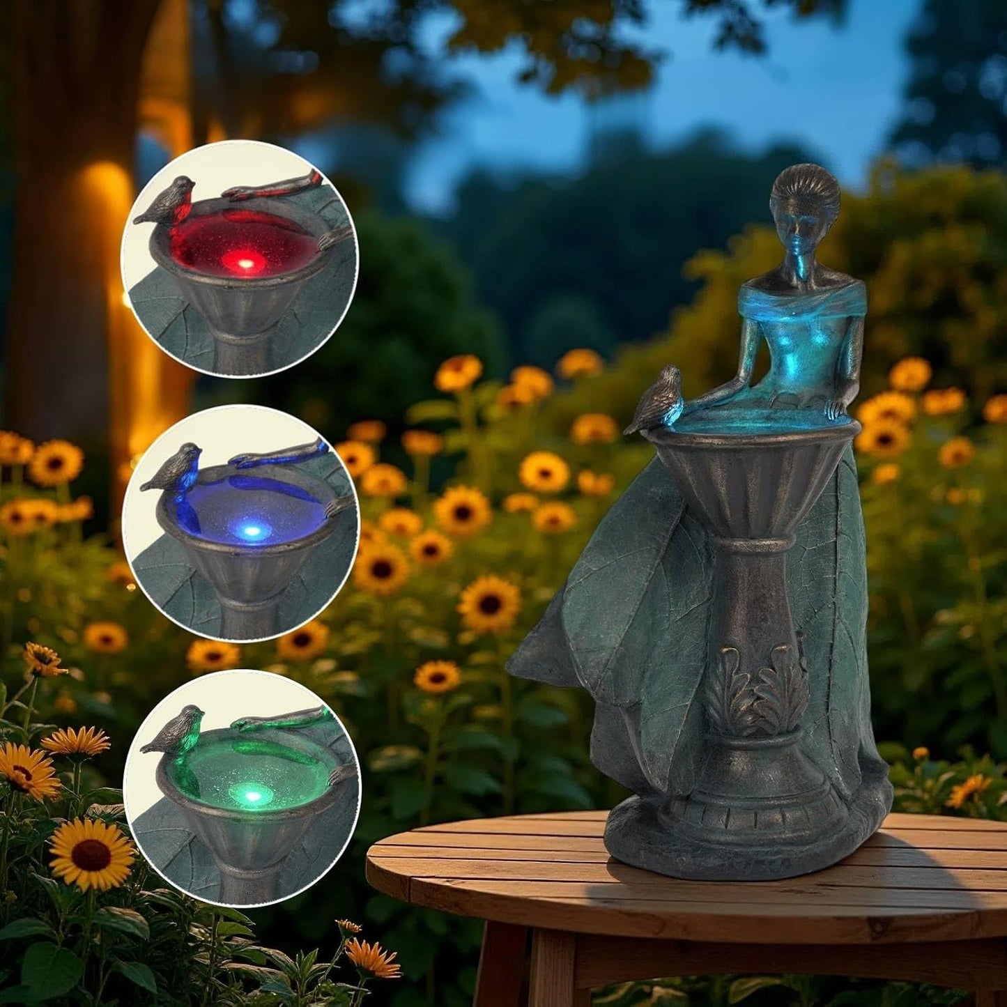 DiliComing Fairy Outdoor-Statues Garden-Decor with Solar - 12 Inch Resin Leaf Girls Birdbath Sculpture Waterproof Outdoor Decor for Patio/Yard, Unique Bird Feeder Figurines Home Decor Gifts for Women