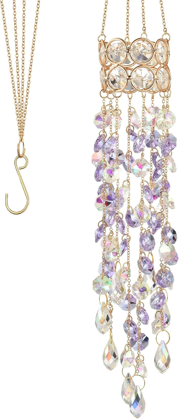 Hanging Window Garden Crystal Sun Catcher, Gold-Plated Sun Catcher for Indoor and Outdoor Decoration, Light Catcher, Party Crystals (Purple)