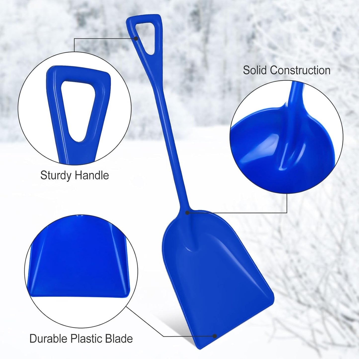 Frienda 3 Pieces Plastic Snow Shovel 43 x 14 Inches Heavy Duty Hygienic Shovel with D Shaped Grip Handle Large Durable Seamless Snow Scoop for Kitchen Gardening(Blue)