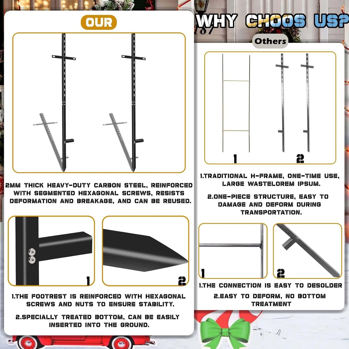 2 Pcs 46 inchens T-Bar Yard Sign Stakes Heavy Duty Metal Stake Yard Sign Holder/Black Steel Powder Coated Sign Posts for Outside/ 2mm Thickness Rust-Proof Outdoor Sign Holder for Outdoor Lawn Yard