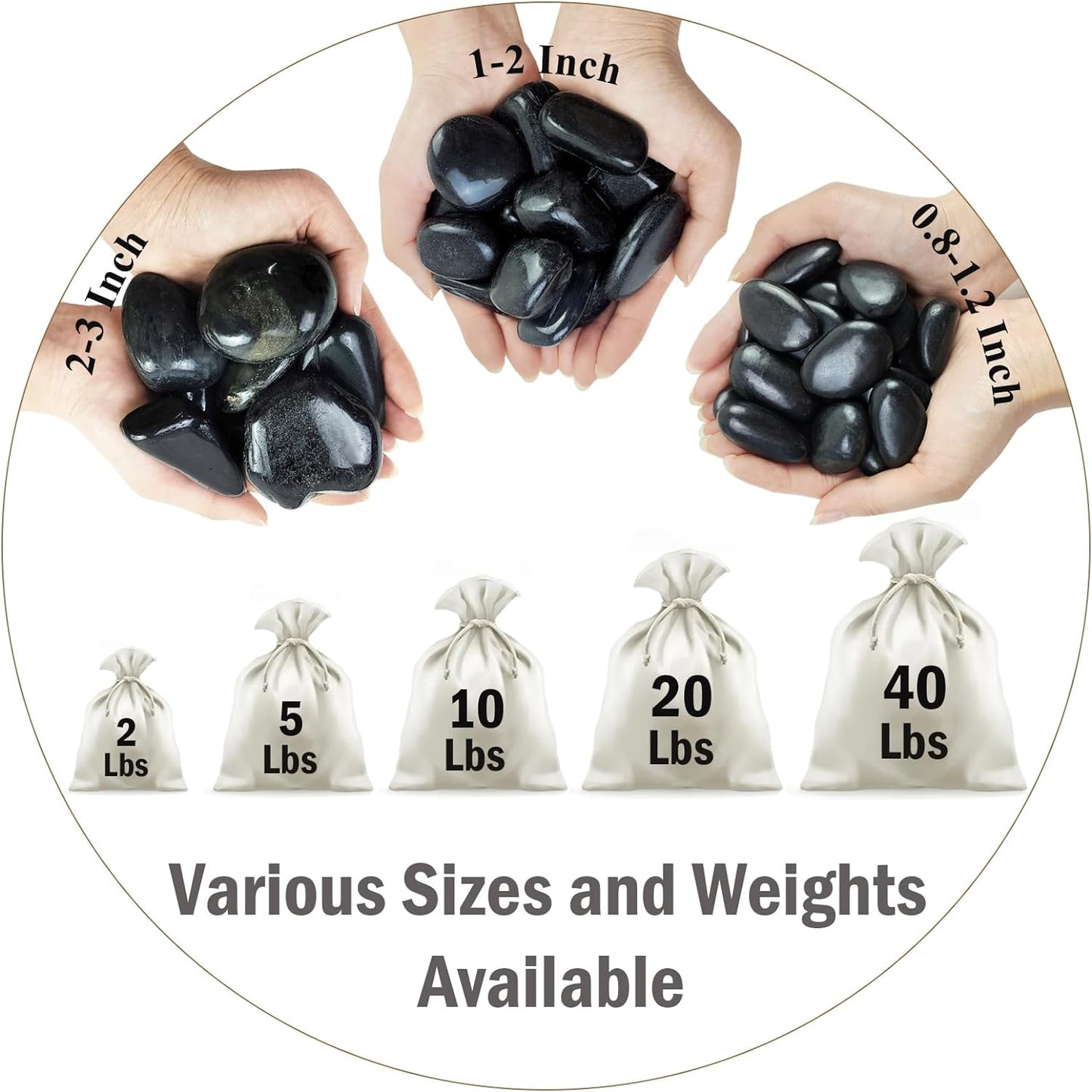 5 lbs Polished Black River Rocks, 1-2 Inch Decorative Pebbles for Indoor Plants. Black Stones for Planters, Vase, Garden Landscape and Outdoor Decorative Stones