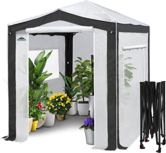 EAGLE PEAK 8x6 Portable Walk in Greenhouse with Polyester Reinforced Corners, Instant Pop Up Indoor Outdoor Gardening Green House, Roll Up Zipper Entry Doors and Mesh Windows, Gray/White