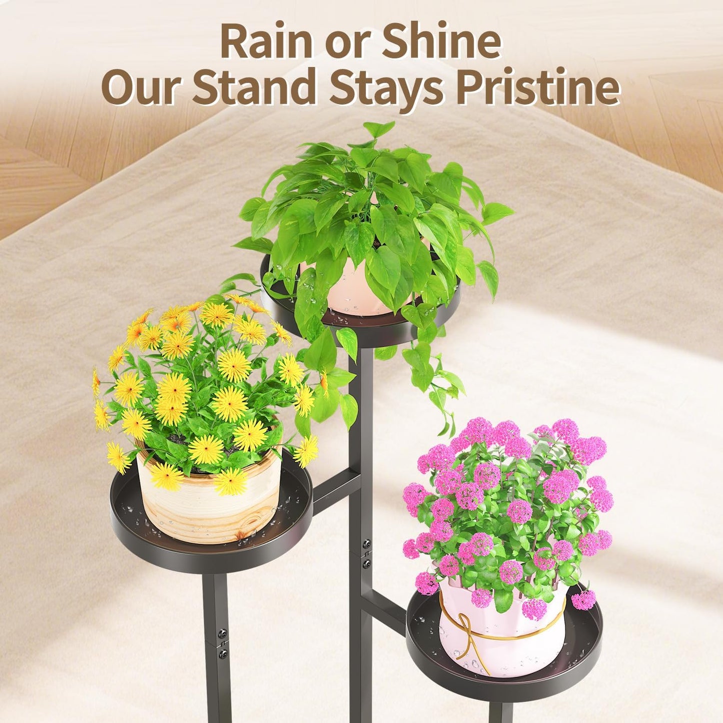 LASZOLA Black 4 Tier Tall Metal Plant Stand Indoor for Large Planter, Heavy Duty Wrought Iron Vertical Big Flower Rack, Sturdy Spiral Multiple High Organizer for Modern Patio House Bathroom Corner