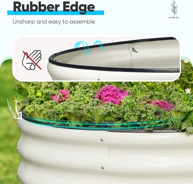 Quictent Galvanized Raised Garden Bed Kit, 8x4x1 ft Oval Metal Planter Box for Vegetables, Rubber Strip Edging Included (Beige)