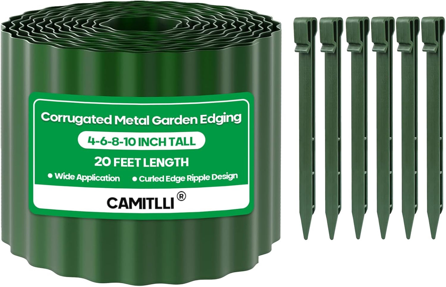 Corrugated Metal Garden Edging,Sturdy Tall Landscape Edging Borders with 6pcs Anchor Stakes, Perfect DIY for Flower Beds, Lawn and Pathway,Tree Surrounds,Paver Edges (Green 10"×20FT)