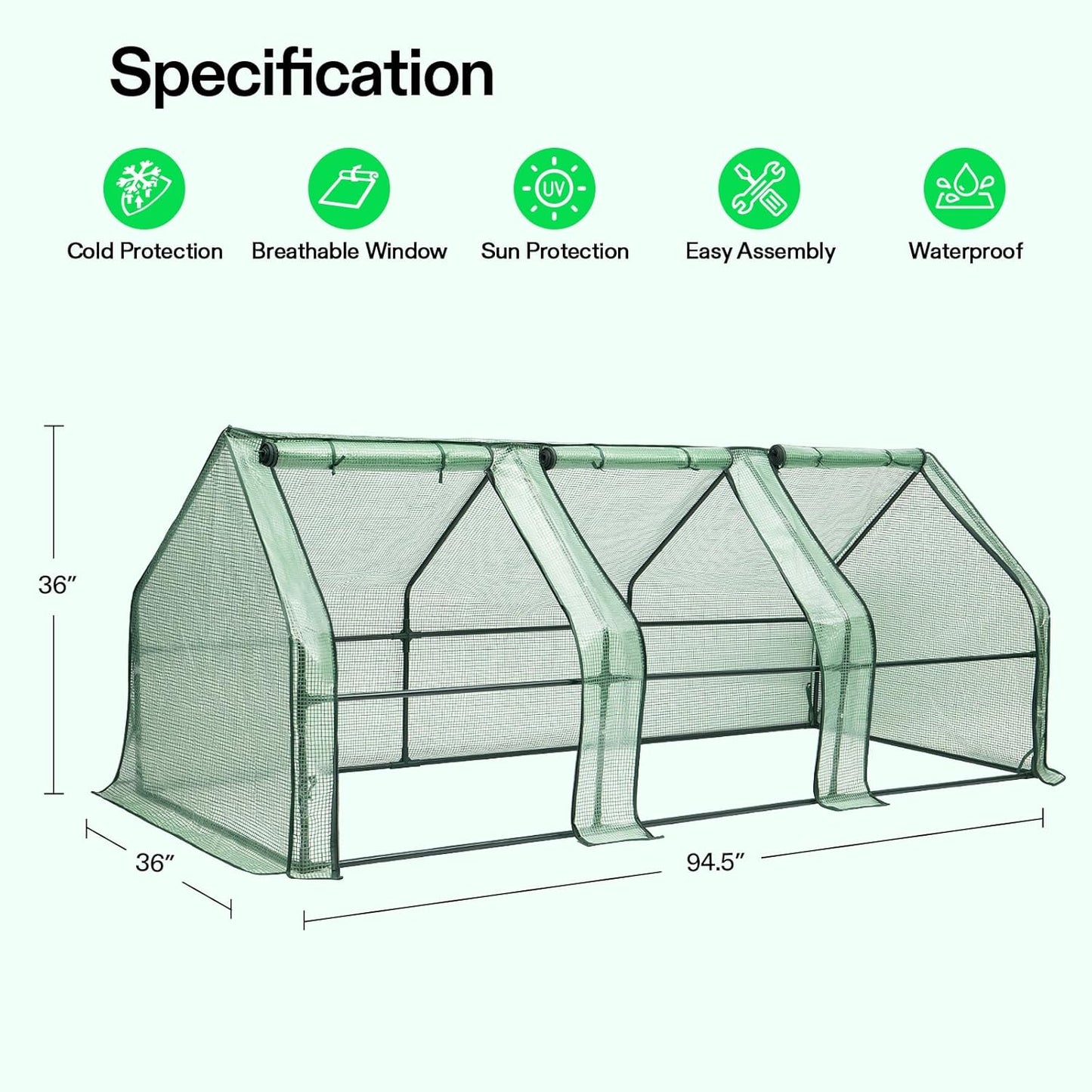VIVOSUN Portable Mini Greenhouse 94.5x36x36-Inch Tunnels, PE Cover with Roll-up Zipper Door, for Indoor Outdoor or Garden Plant Growing