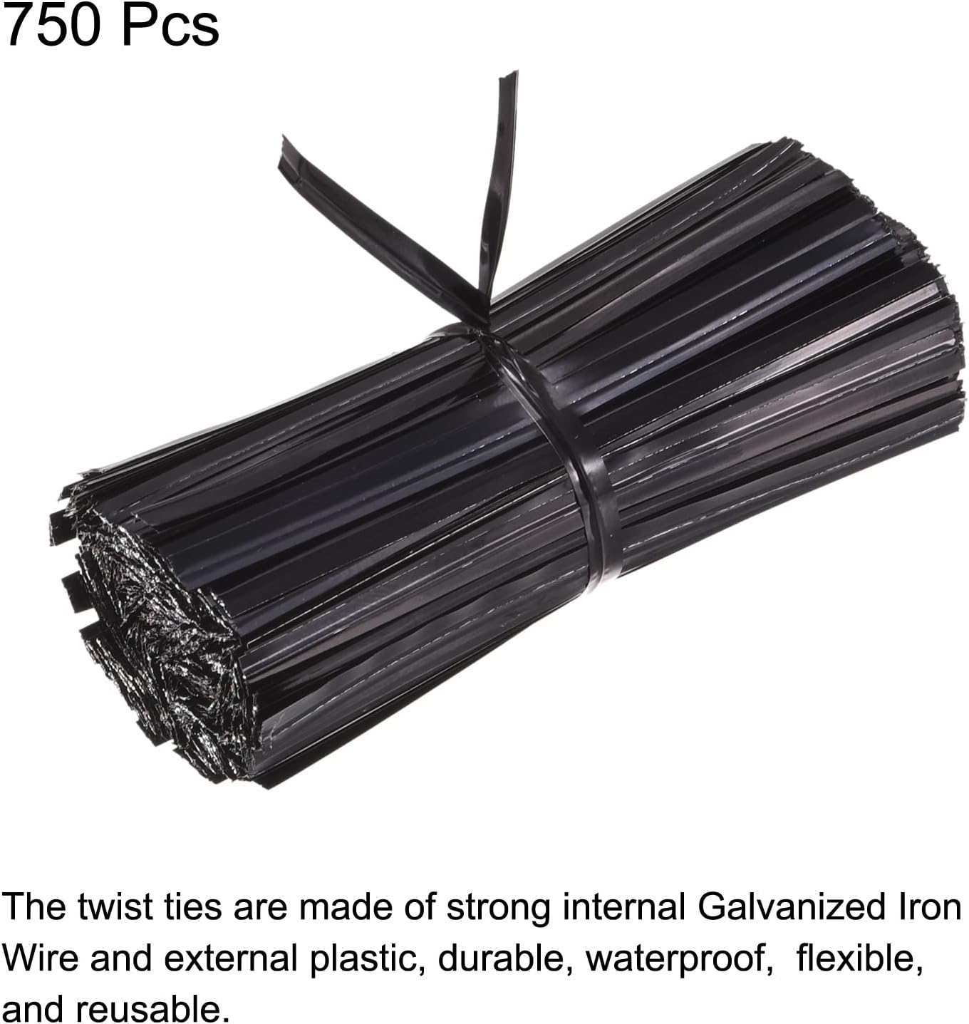 MECCANIXITY Foil Twist Ties 3" 8cm Metallic Plastic Closure Tie for Tying Bread, Candy, Cookies, Gift Bags Arts Crafts Ties Black Pack of 750