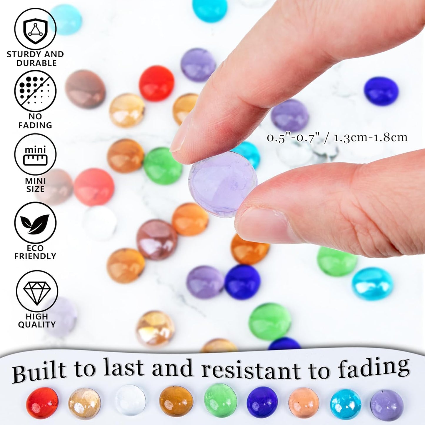 Meschett 50PCS Mini Glass Gems,Purple Mancala Stones Flat Bottom Marble Beads for Home Decorative Art Craft Vase Filler(0.5"~0.7")