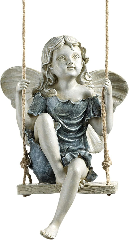 Design Toscano EU42046 Summertime Fairy on a Swing Hanging Statue, 11 Inch, Polyresin, Two Tone Stone