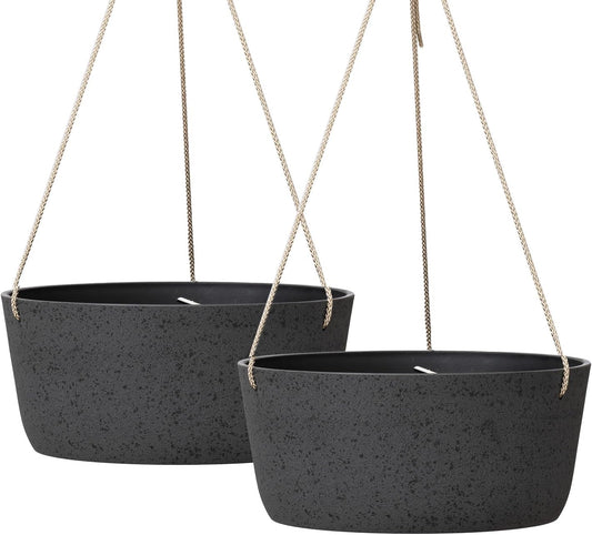 La Jolie Maison Large Hanging Planters - 12 Inch Outdoor Flower Pots, Hanging Garden Planters Set of 2, Black Charcoal