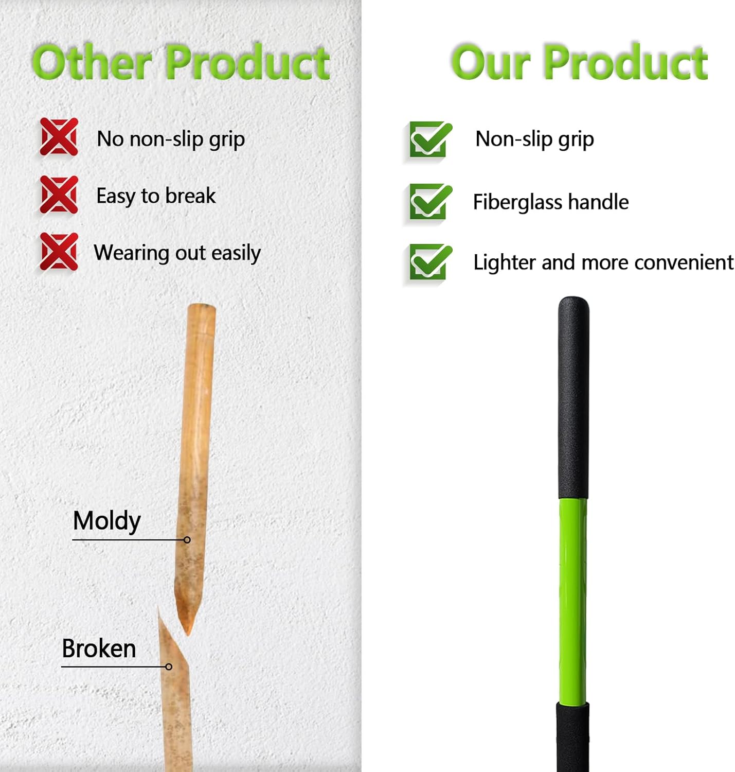 Pitch Fork-57 Inch，5-Tine Steel Garden Fork Heavy Duty, Mulch with Cushion Grip, Green Fiberglass Handle