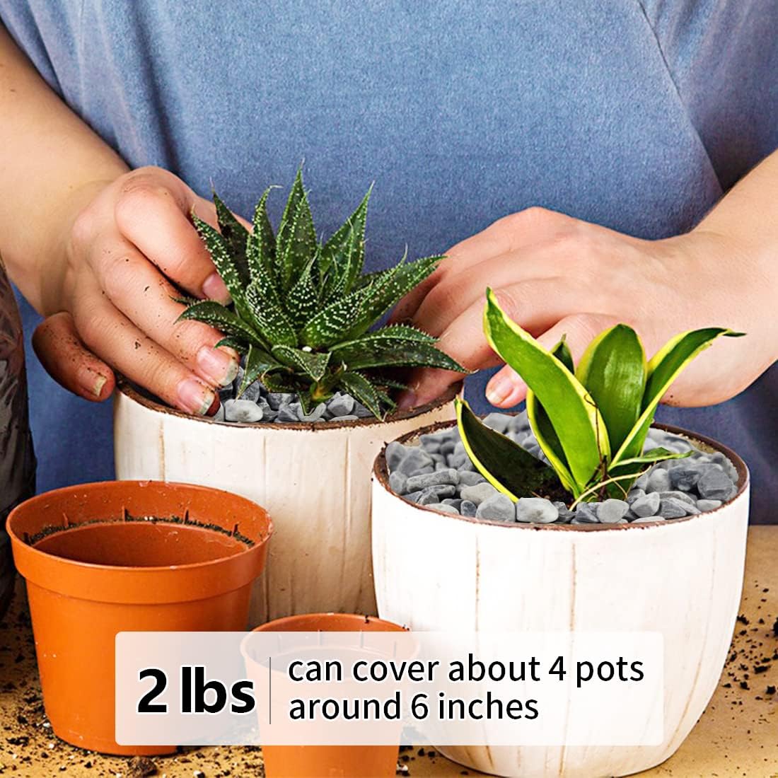 2LB Succulent and Cactus Gravel Pebbles, 1/5 Inch Natural Decorative Polished Stones, River Rocks for Plants, Vases, Aquariums, Terrarium and Outdoor Gardening,Grey