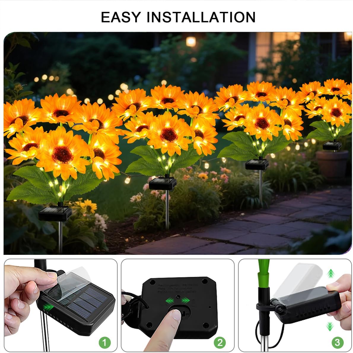 Solar Sunflower Lights 2 Pack with 12 Sunflower Solar Lights Outdoor Garden Decor Birthday Gift for Mom Women Grandma,Waterproof Solar Flower Garden Stake Lights for Yard Landscape Patio Lawn Pathway