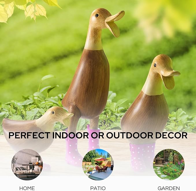 GUTE Duck Yard Decorations Yard Art Garden Puddle Ducks with Pink Spotted Wellies Boots, Valentine's Day Yard Statues, Duck Figurine Statue - Waterproof Indoor & Outdoor Lawn Ornament