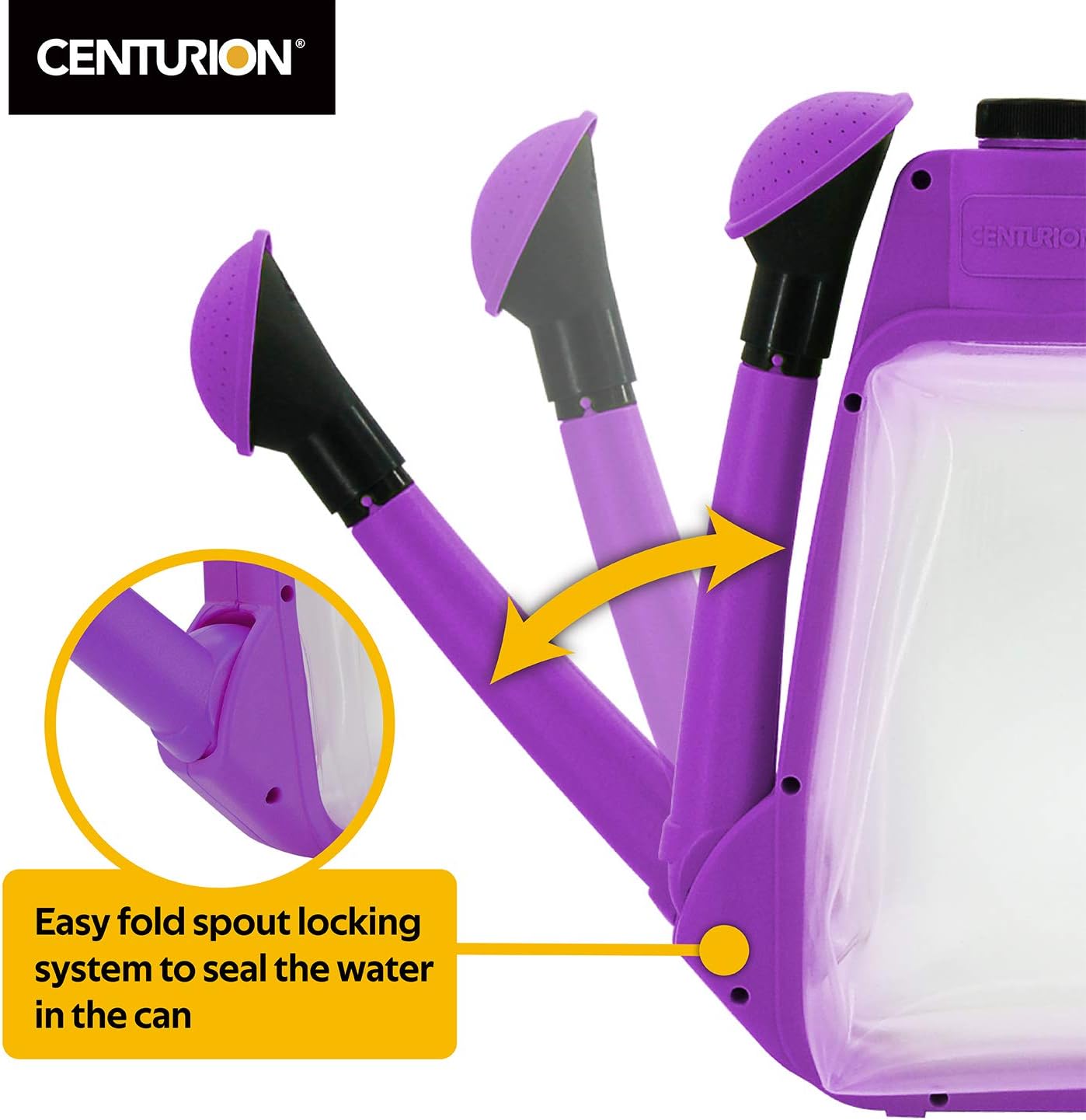 Centurion 1408 Foldable Clear Plastic Watering Can,1.5 Gal with Rotating Nozzle, Long Stem Spout, Compact Ergonomic Design with Sprinkler & Pouring System Ideal for Indoor/Outdoor Gardening - Lavender
