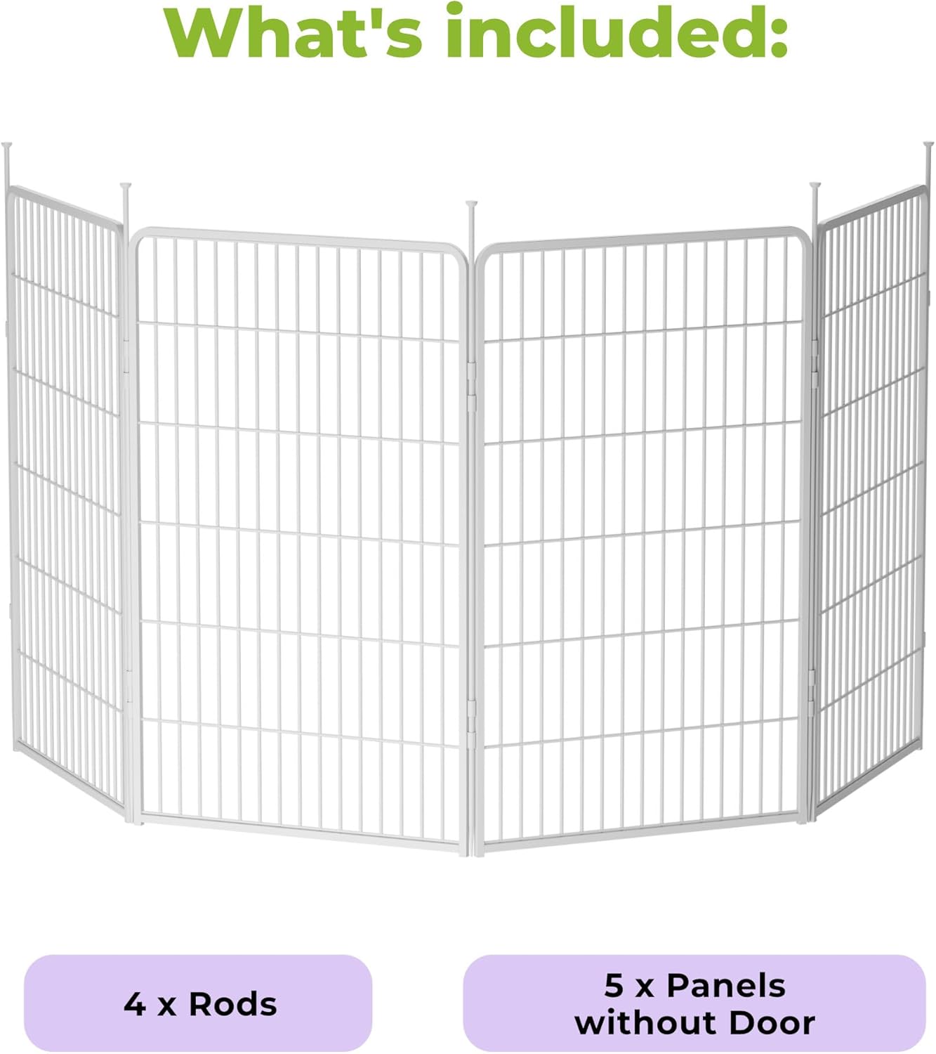 Doorless Garden Fence 45 in(H) x 8.9 ft(L) 4 Panels, Heavy Duty Metal Animal Barrier Fence, No Dig Fence for Dogs, Rabbit Fence for Garden, White