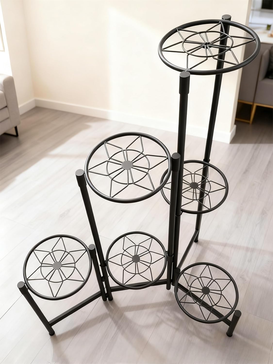 6 Tier Metal Plant Stands Outdoor Garden Living Room Flower Corner Shelf Plant Stands Indoor Black Diamond