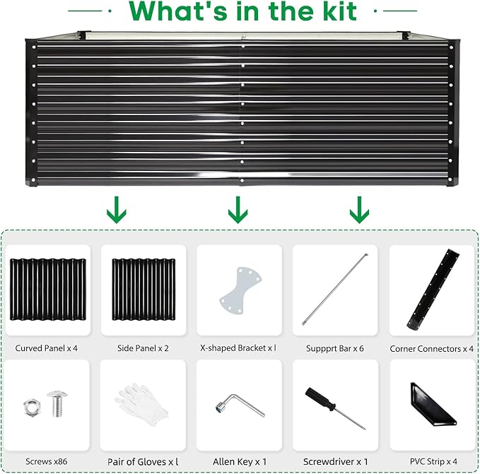 JERIA 6×3×2ft Galvanized Raised，Outdoor Metal Raised Garden Bed, Rectangular Deep Root Planter Box for Vegetables, Flowers, Herbs