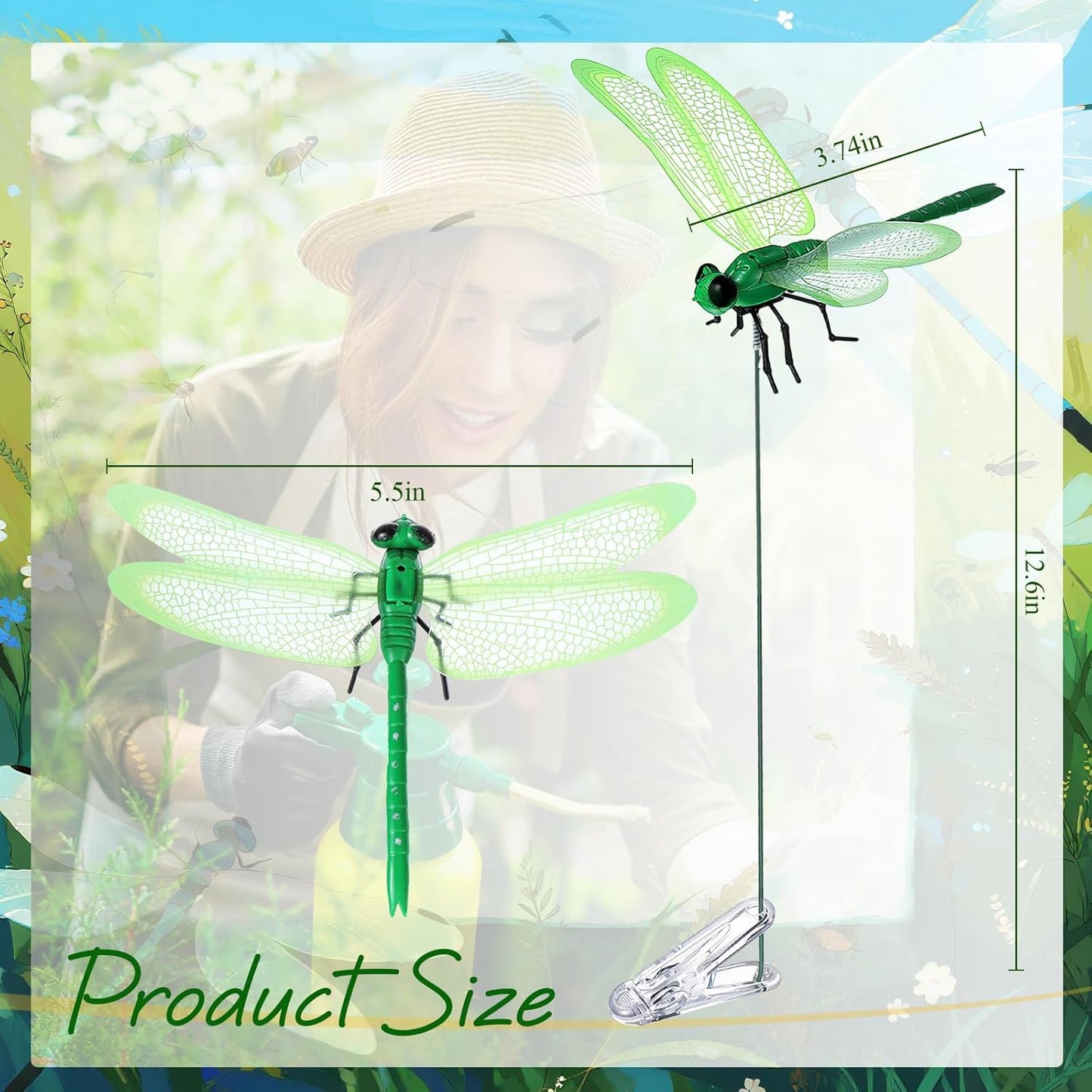 12 Pcs Colorful Dragonfly Clips 3D Simulation Dragonfly Garden Stakes Decor Deer and Horse Fly Deterrent, Bird Fly Scare Devices for Patio Garden Decoration