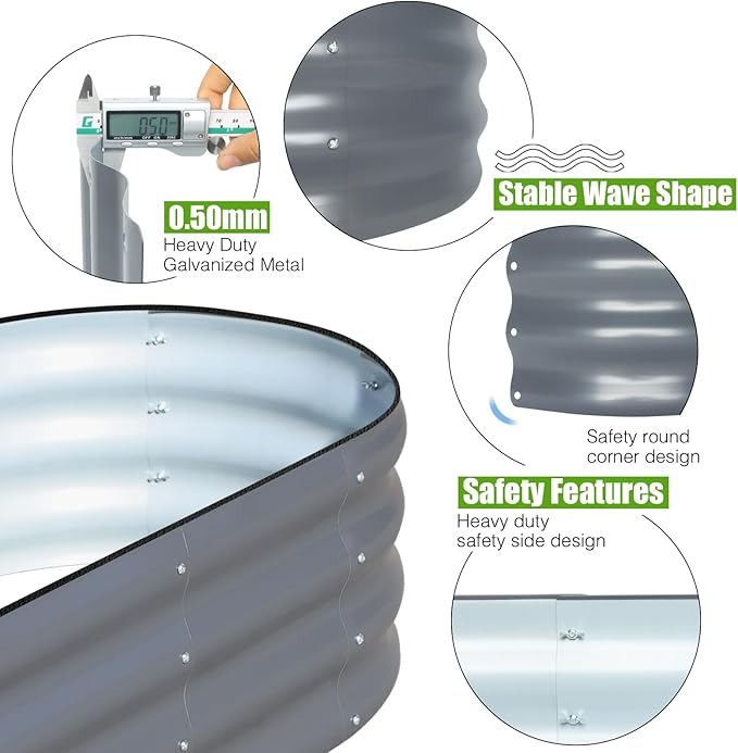 SnugNiture Galvanized Raised Garden Bed, 4x2x1ft Oval Metal Planter Box for Planting Outdoor Plants Vegetables