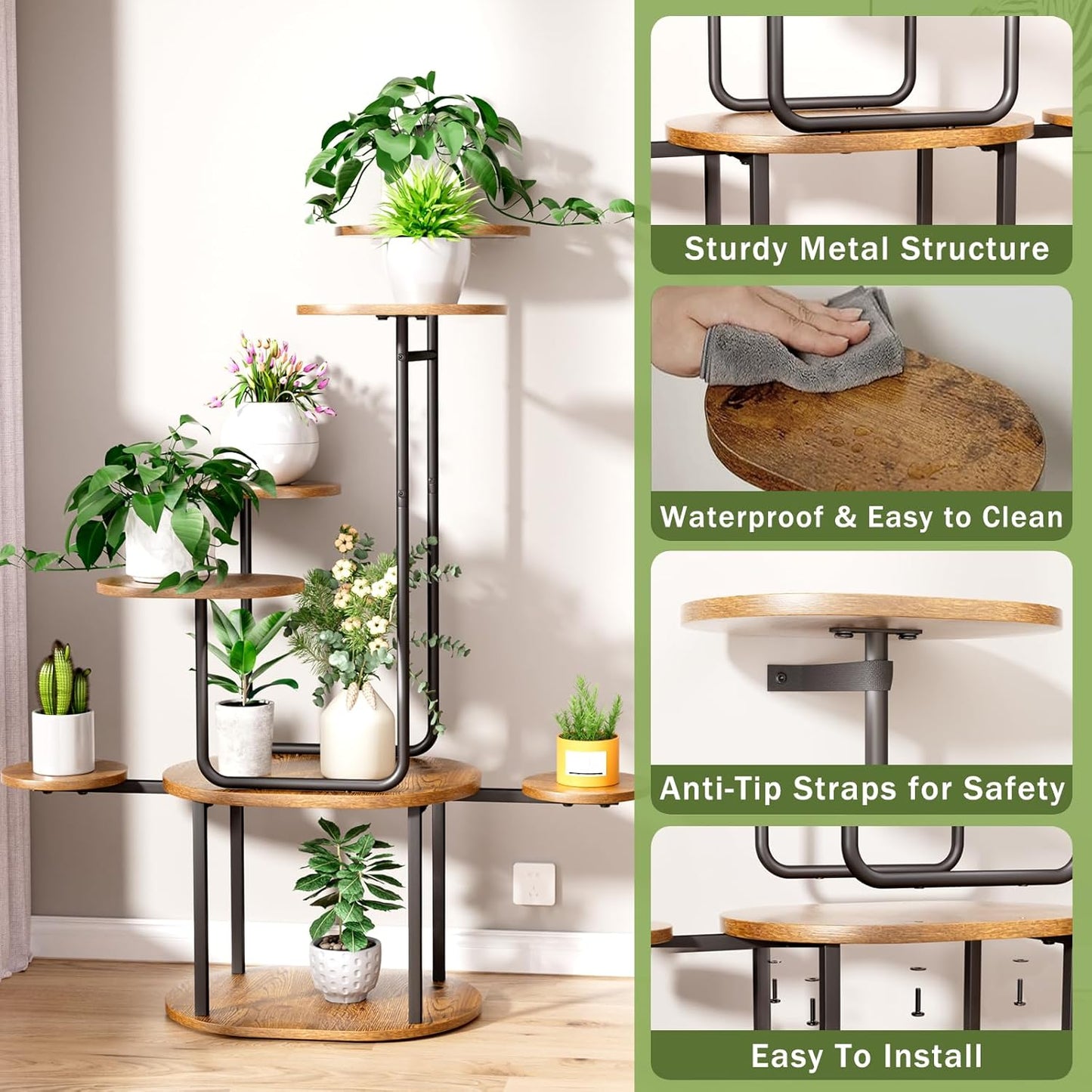 Plant Stand Indoor 8 Tier, Corner Plant Stand for Indoor Plants, 38.58" Tall Plant Stands, U-Shape Corner Shelf for Multiple Plants, Metal Plant Shelf for Living Room, Balcony, Patio, Garden