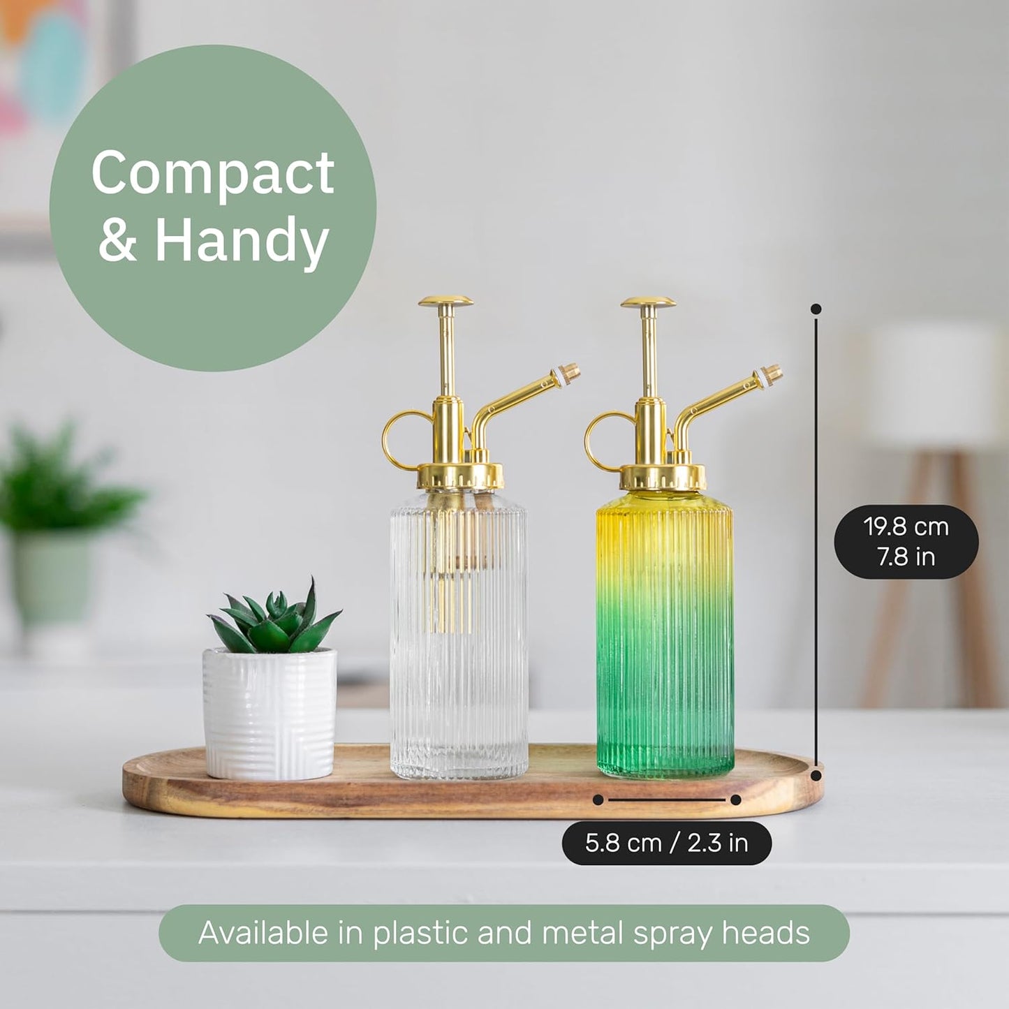 Useful Co. Yellow & Green Glass Plant Mister for inside, Mister for Plants, Plant Sprayer Mister, Decorative Plant Mister Spray Bottle with Adjustable Nozzle for indoor plants (230ml/ 7.8oz)