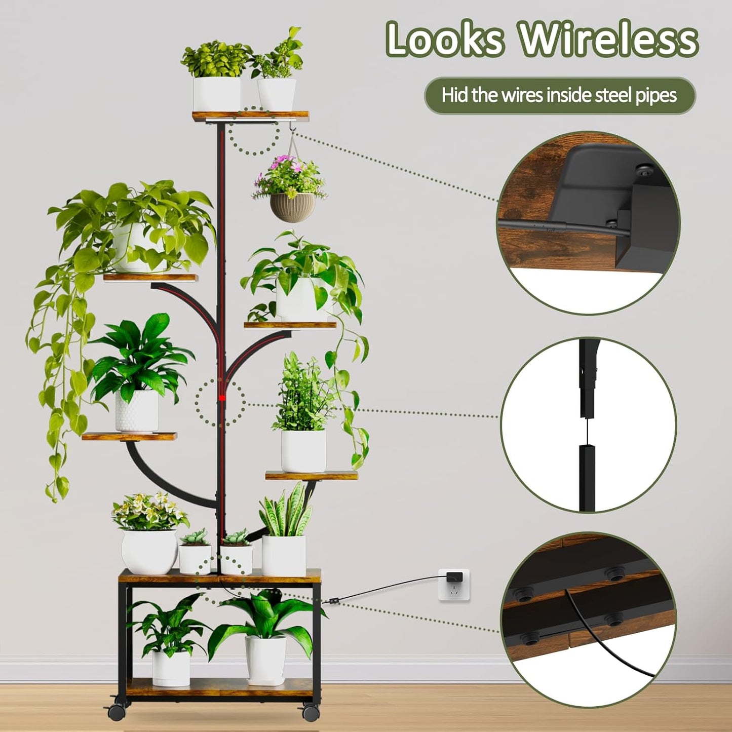 Plant Stand with Grow Lights, 60" Tall 7-Tier Corner Plant Stand for Indoor Plants Multiple, Metal Tree-Shaped Display Rack for Home, Patio - Black