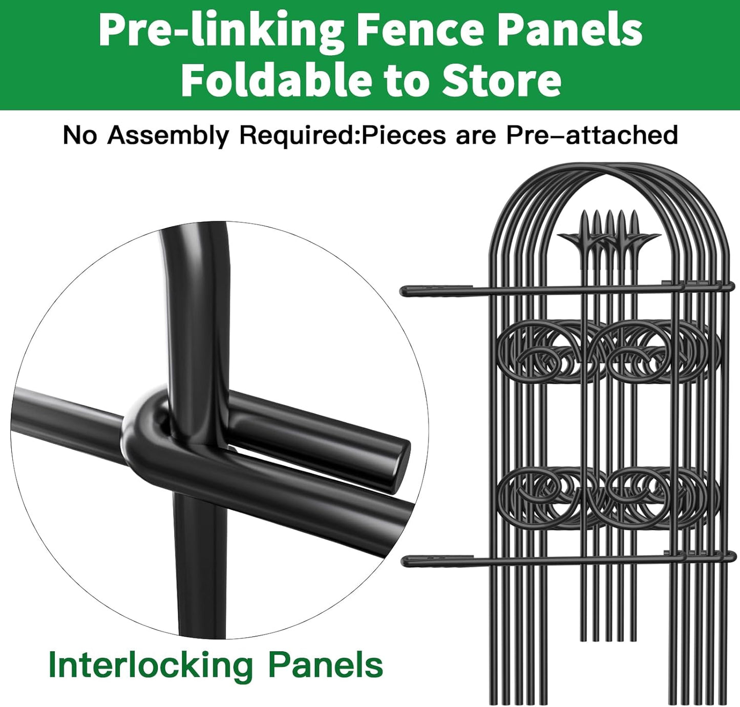 AMAGABELI GARDEN & HOME 8 Panels 24in(H)×10ft(L) Decorative Garden Fences and Borders for Dogs Pre-Linking Panels No Dig Garden Edging Border Fence for Animal Barrier Fencing for Flower Bed Yard Patio