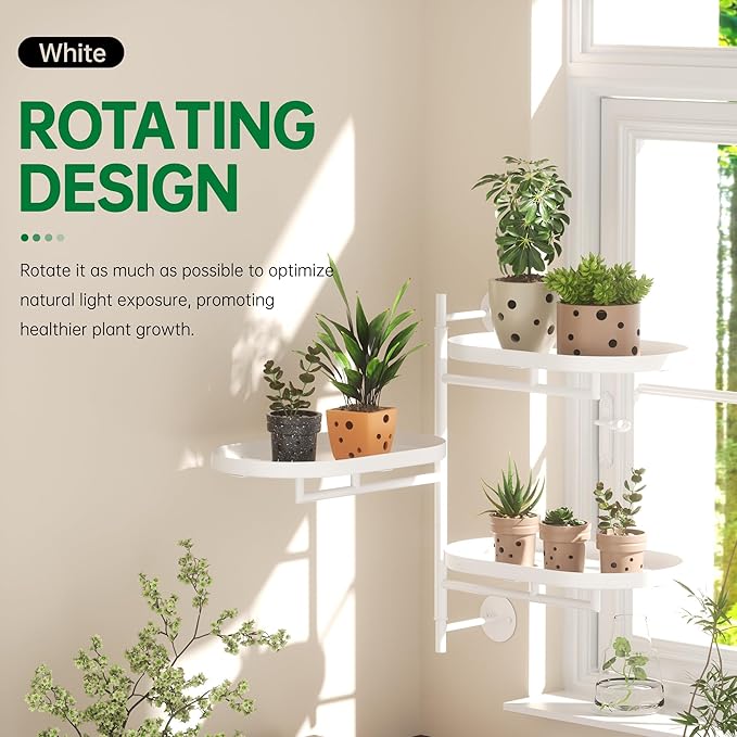 Rotating Window Plant Shelves for Multiple Plants Indoors,3-tier Metal Corner White Plant Stand Holder Floating Plant Shelf for Wall，Windows Sill Gifts for Plant Lovers to Enhance Home Decor