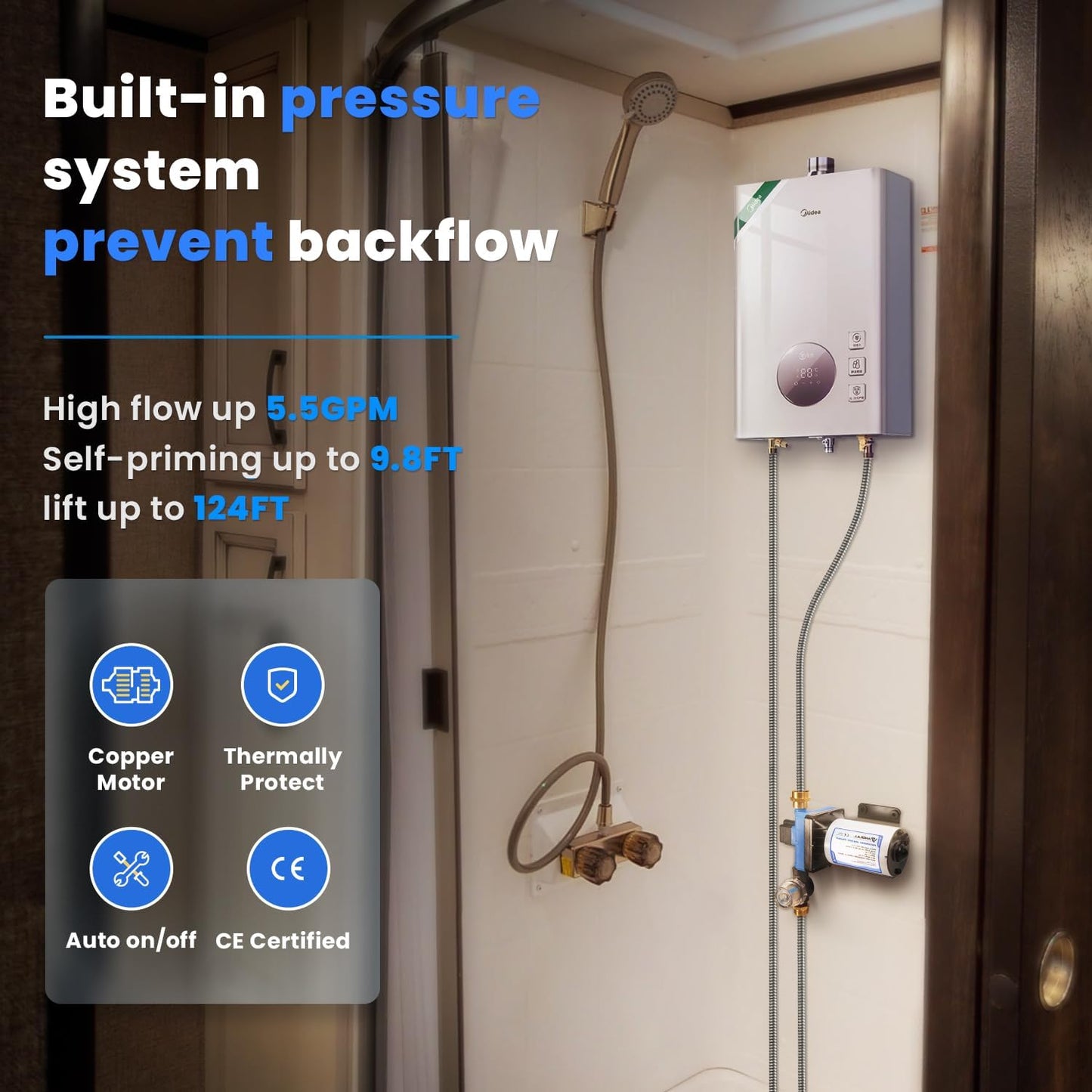 Anbull 12V Water Pressure Diaphragm Pump, 5.5GPM/70PSI Self Priming Pump with 3/4" Garden Hose Adapters, Marine Fresh Water Transfer Pump for RV Camper Yacht Lawn