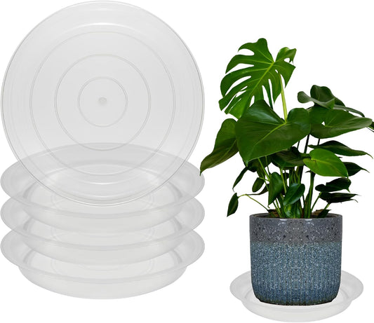 4 Pack 14 Inch Round Plant Saucers for Less 11.8 Inch Pot Indoors Outdoors Plant Trays for Pots Planter Saucer Plastic Plant Drip Tray Planter Water Tray for Potted Plants(Clear, 13.8"(4pcs))