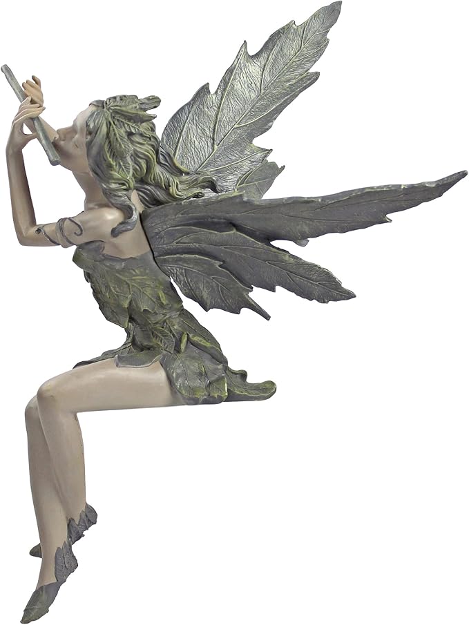 Design Toscano CL95276 Fairy of The West Wind Sitting Garden Statue, 19 Inch, Set of Two, Two Tone Stone