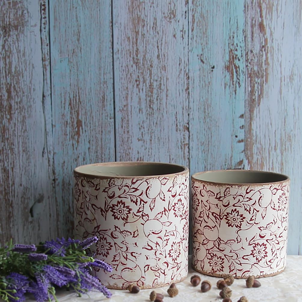 6.73in. Planters for Indoor Outdoor Plants, Rustic Pots for Plants, Vintage Plant Pots Indoor, Tuscan Indoor Tree Pot, Crackle Glazed Planter, Red Plant Pot Outdoor for Garden, Medium