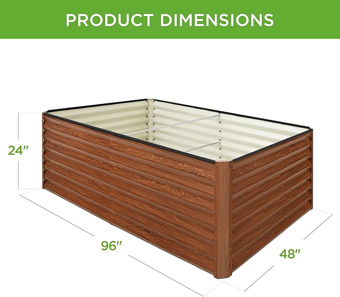 Best Choice Products 8x4x2ft Outdoor Metal Raised Garden Bed, Deep Root Planter Box for Vegetables, Flowers, Herbs, and Succulents w/ 478 Gallon Capacity - Wood Grain