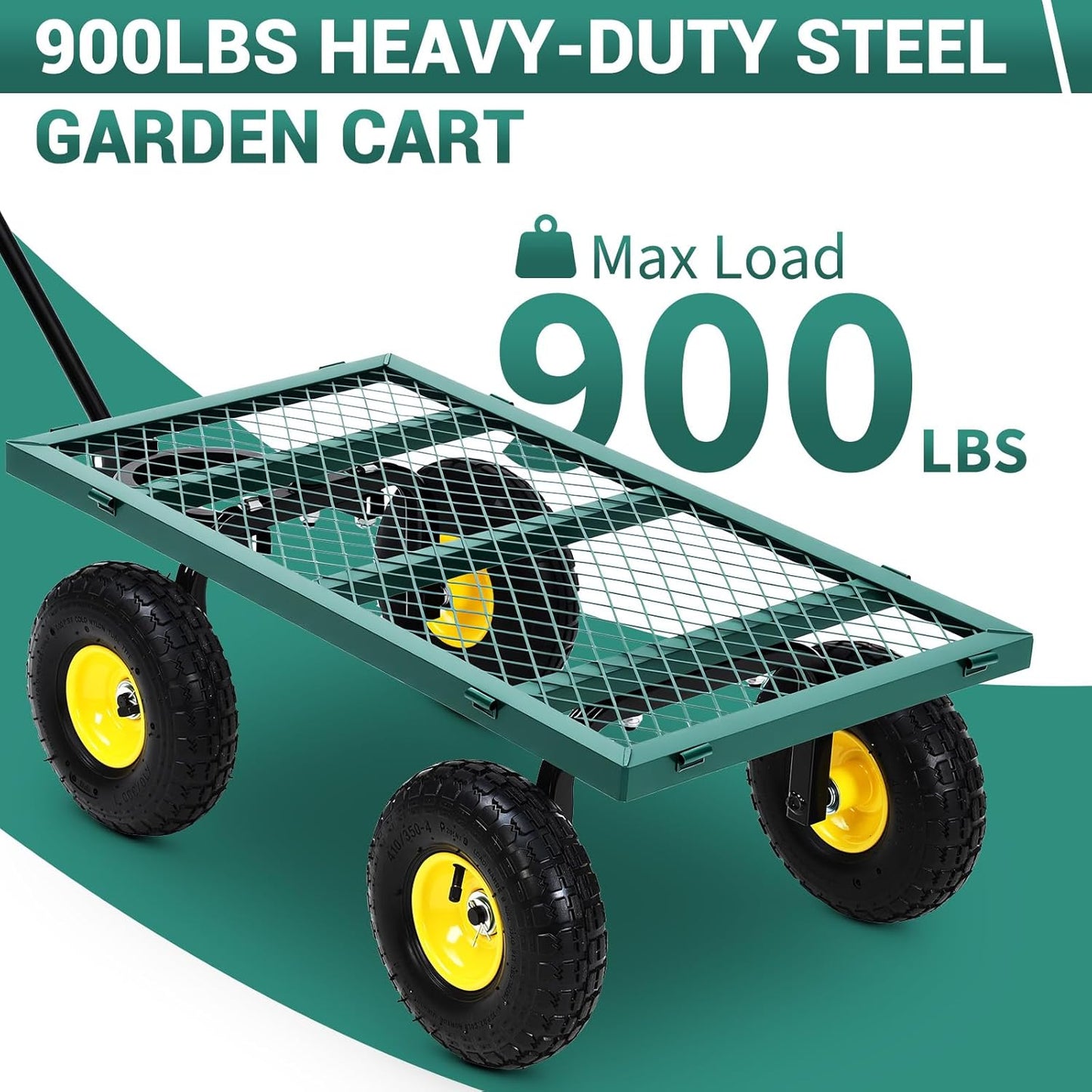 Heavy Duty Steel Garden Cart, 900 LBS 3 in 1 Pullable Metal Garden Wagon with 10" Wheels, 180° Rotating Handle and Removable Sides for Farm, Yard