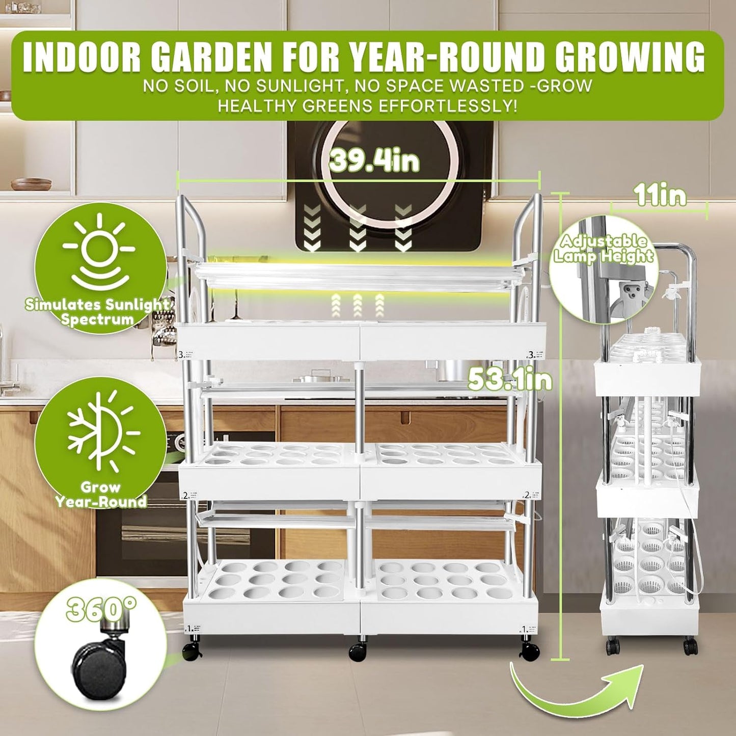 Large 3-Tier Indoor Hydroponics System Kit with Grow Lights, Double Water Pump Indoor Garden, and 72 Large Pods for Vegetables Herbs Microgreens