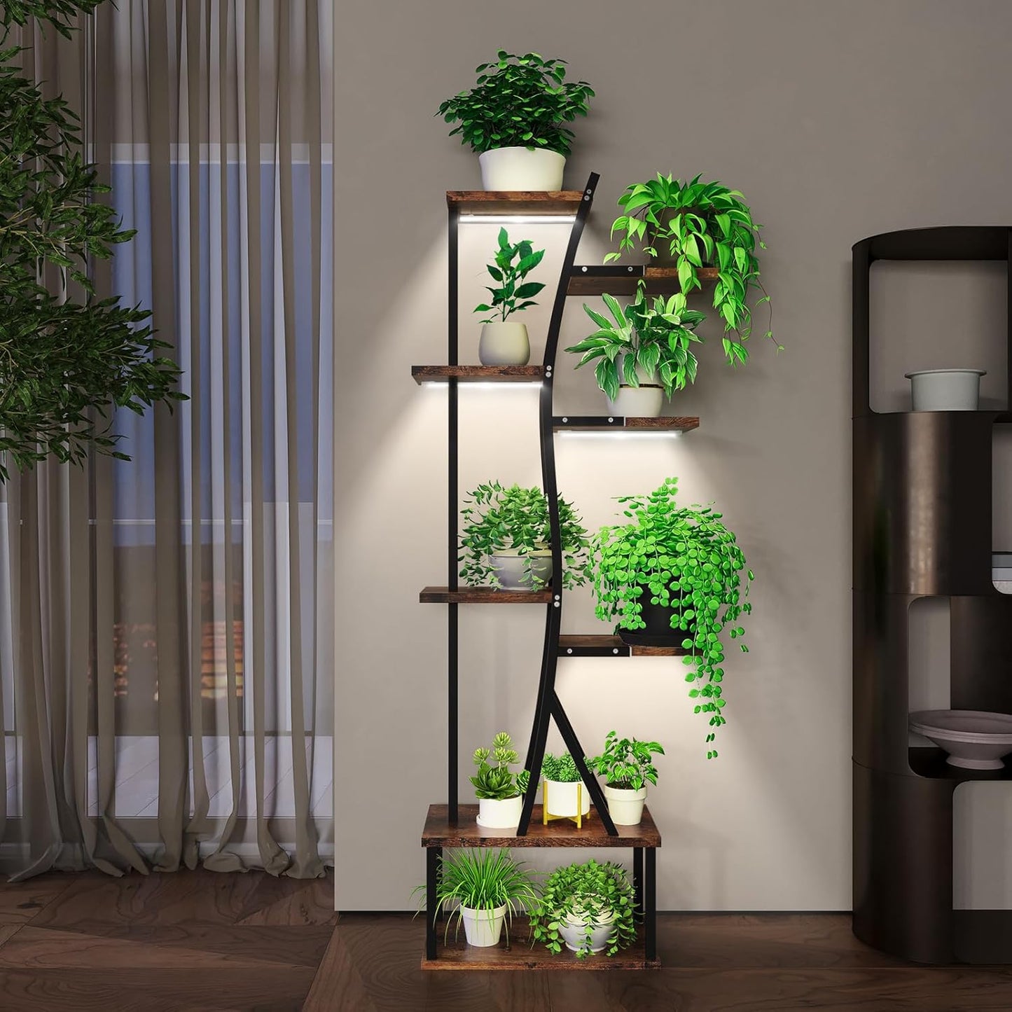 Plant Stand Indoor with Grow Lights, 8 Tiered Indoor Plant Shelf, 64" Lighted Corner Plant Stands for Indoor Growing, Large Flower Holder for Living Room, Patio, Balcony Décor