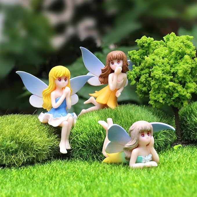 ONEST 8 Pieces Miniature Fairy Garden Accessories Small Fairy Figurines Hand Painted Fairy Figures Girl Fly Wing Figurines for Car Decor Fairy Garden Flower Pot Birthday Cake Topper